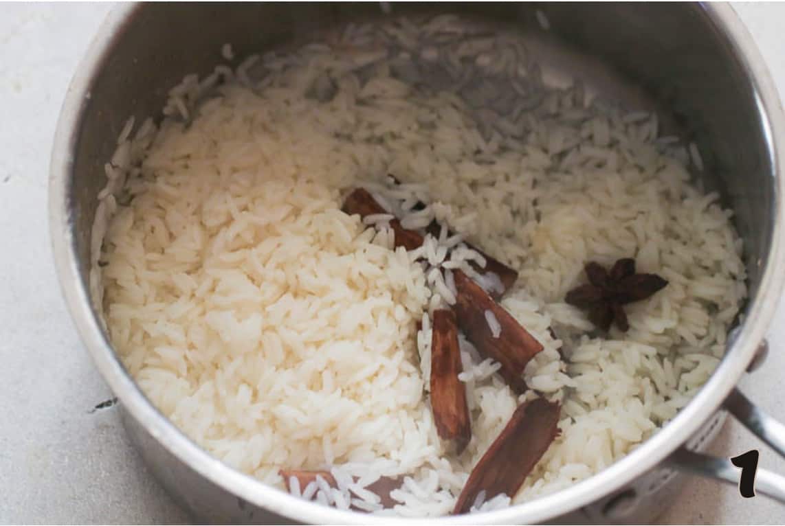 Rice, Cinnamon, and Anise in saucepan