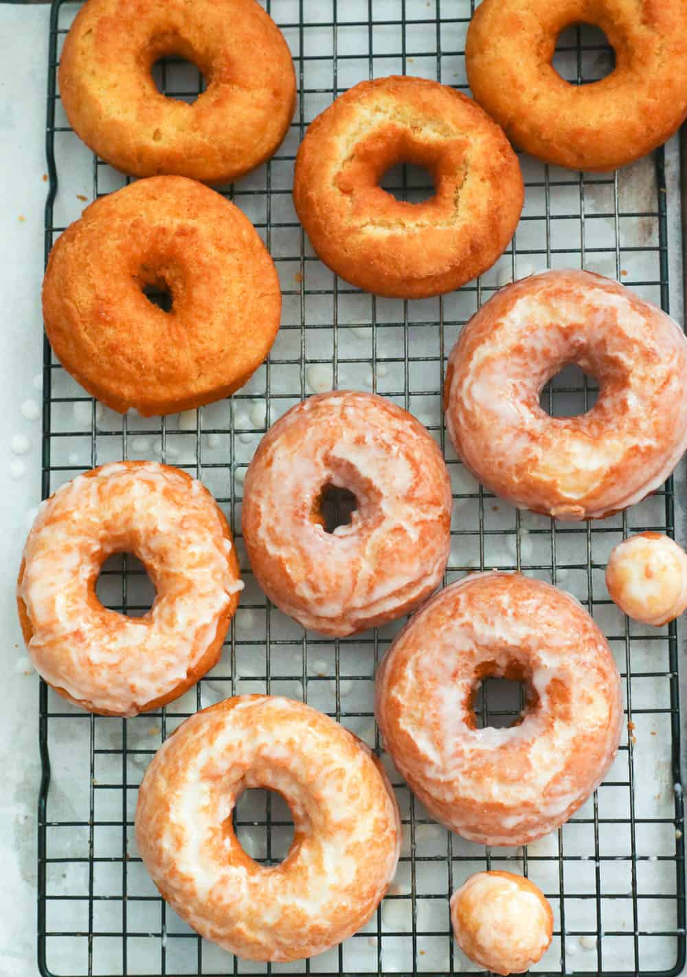 Old-fashioned doughnuts on a cooling rack