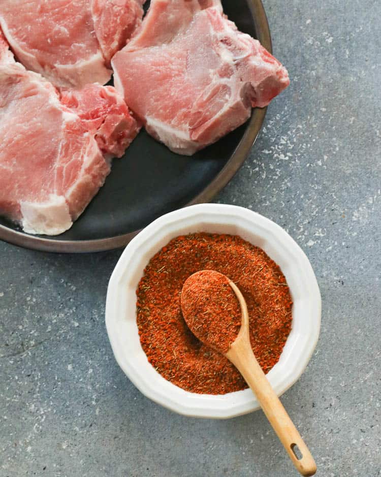 chops and seasoning in separate bowl 