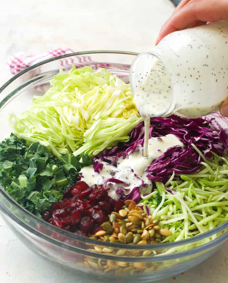 Kale Salad poured over with Poppyseed Dressing