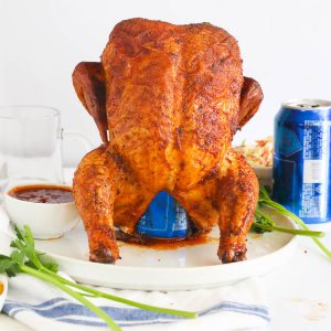 Smoked Beer Can Chicken with BBQ Sauce