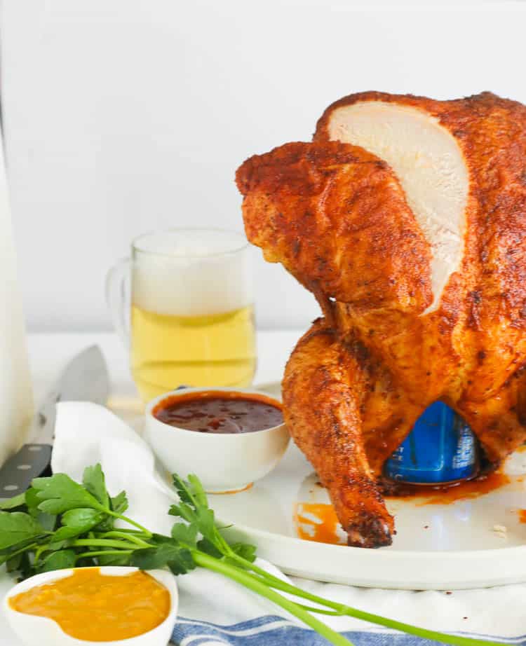 Sliced off Smoked Beer Can Chicken