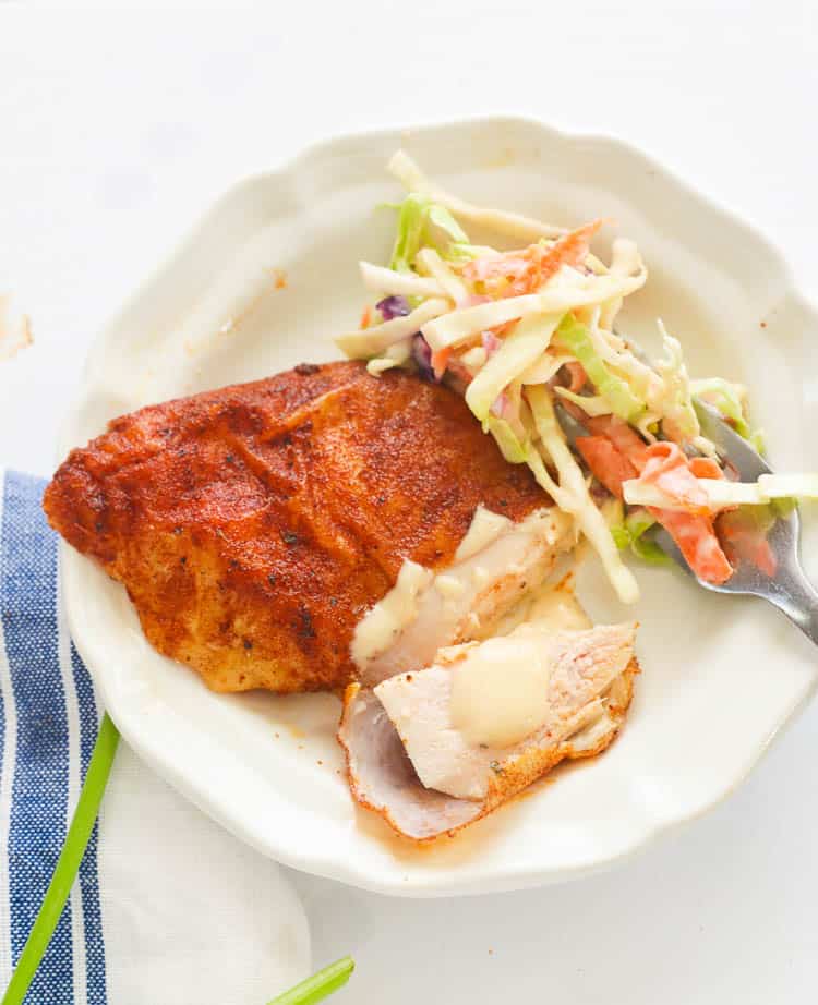 A slice of smoked beer can chicken