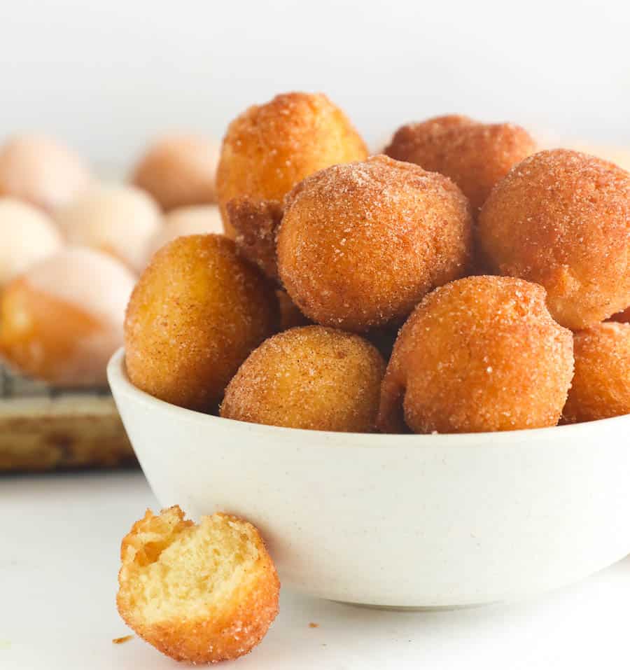 Fried donut holes rolled in cinnamon sugar