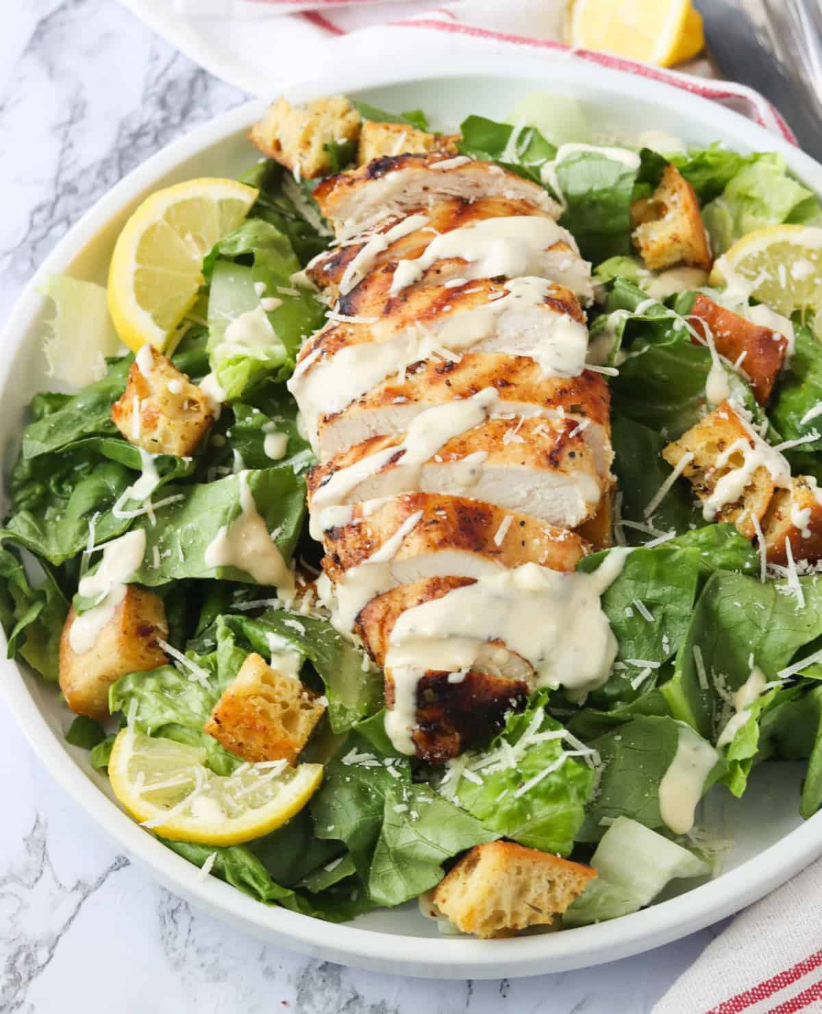 Chicken Caesar Salad with lemon and dressing