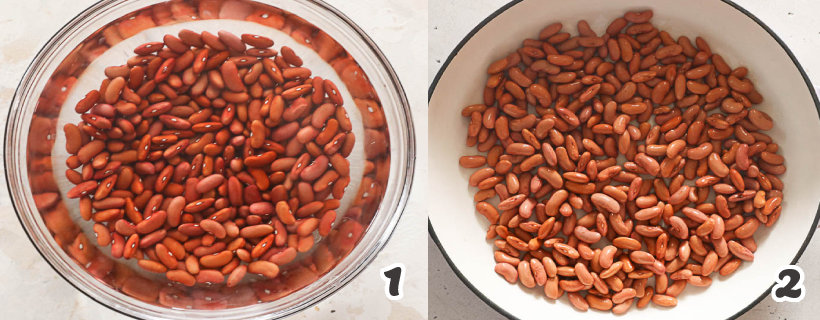 Soaking kidney beans on a bowl of water