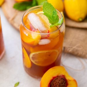 Peach Iced Tea with Mint Leaf