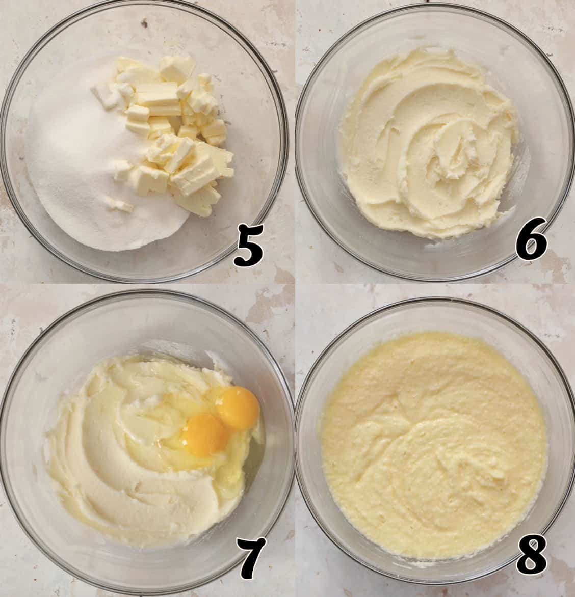 Cream the butter and sugar and add the eggs