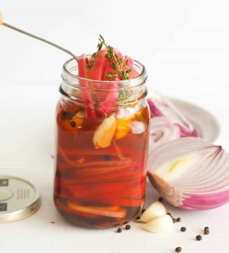 pickled onions taken out of the jar