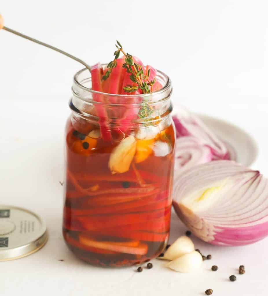 pickled onions taken out of the jar