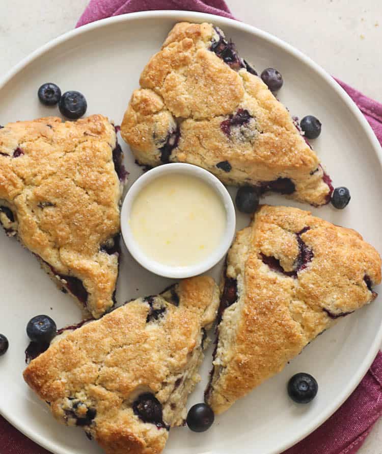 Lemon Blueberry Scones on a white plate