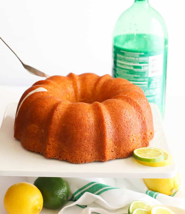 Pouring Glaze on 7UP Pound Cake