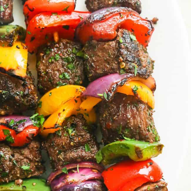 Steak Kabobs served in a plate