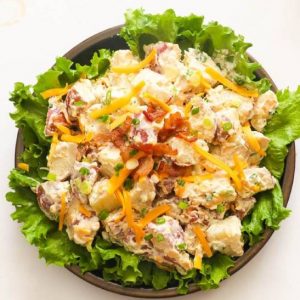 Ranch Potato Salad served in a Lettuce Bowl