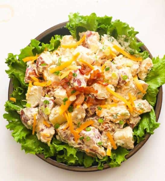 Ranch Potato Salad served in a Lettuce Bowl