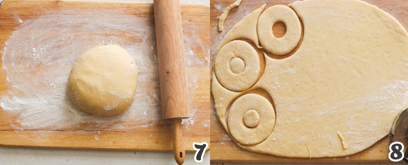 Cutting the dough into ring shape old-fashioned doughnuts