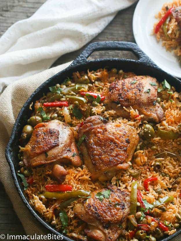 One-pot Puerto Rican Chicken and Rice ideal for a Caribbean Sunday dinner idea