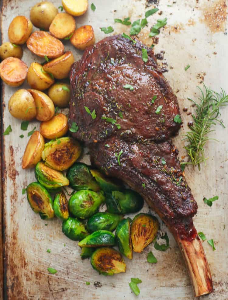 Tomahawk Steak with Veggies in a Sheet Pan