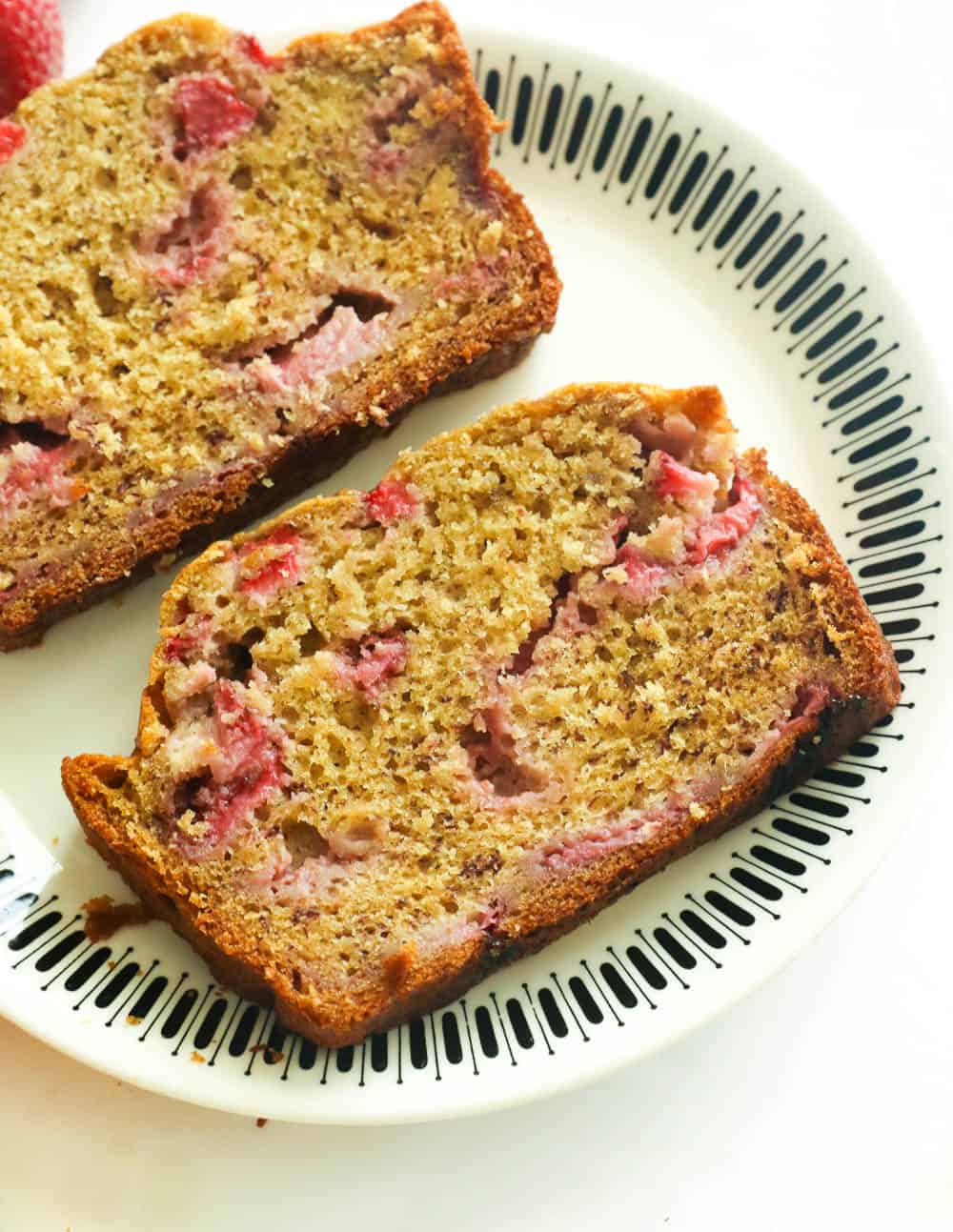 Slices of Strawberry Banana Bread on a Plate