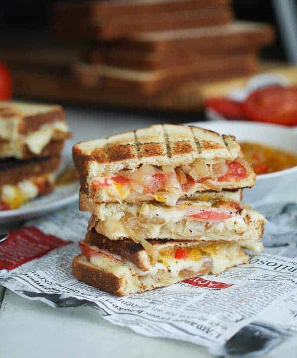 Stack of sliced African grilled sandwiches