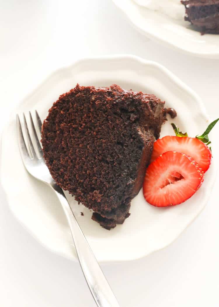 a slice of chocolate pound cake