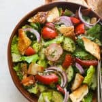 Fattoush Salad in a brown bowl