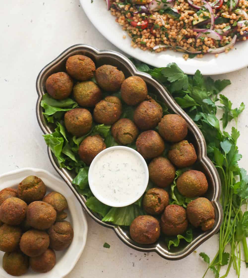 Deep-fried vegan falafel.