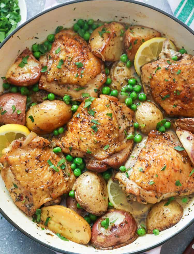 Chicken Vesuvio in Skillet