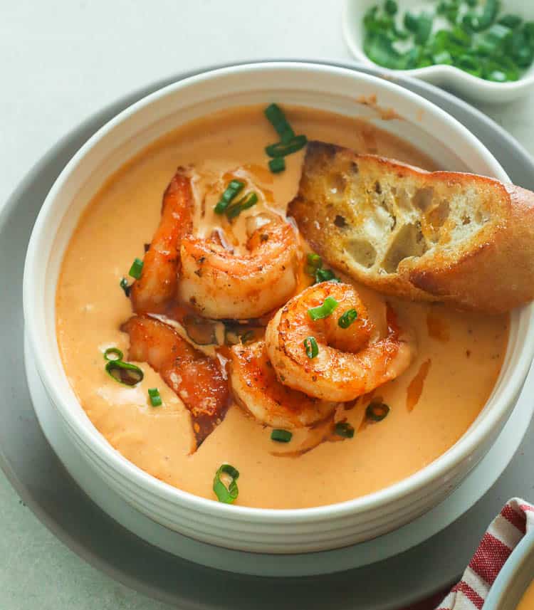 Shrimp Bisque with No Knead Bread