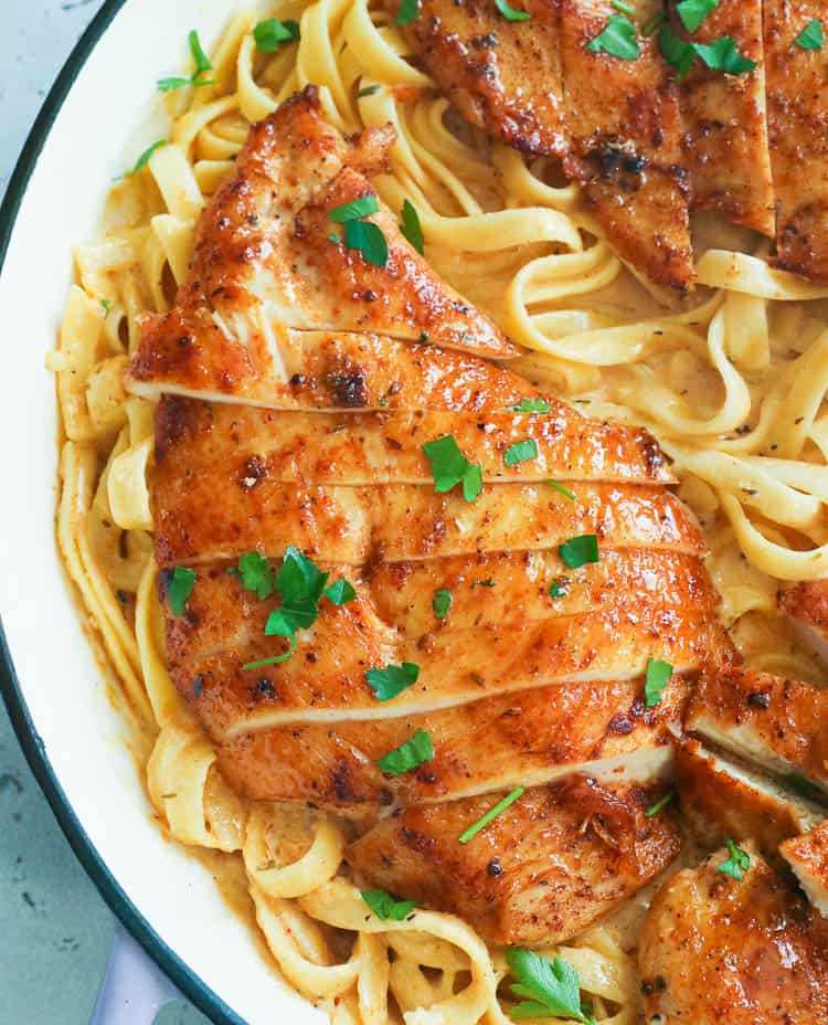 Sliced Cajun Chicken on a Bed of Pasta