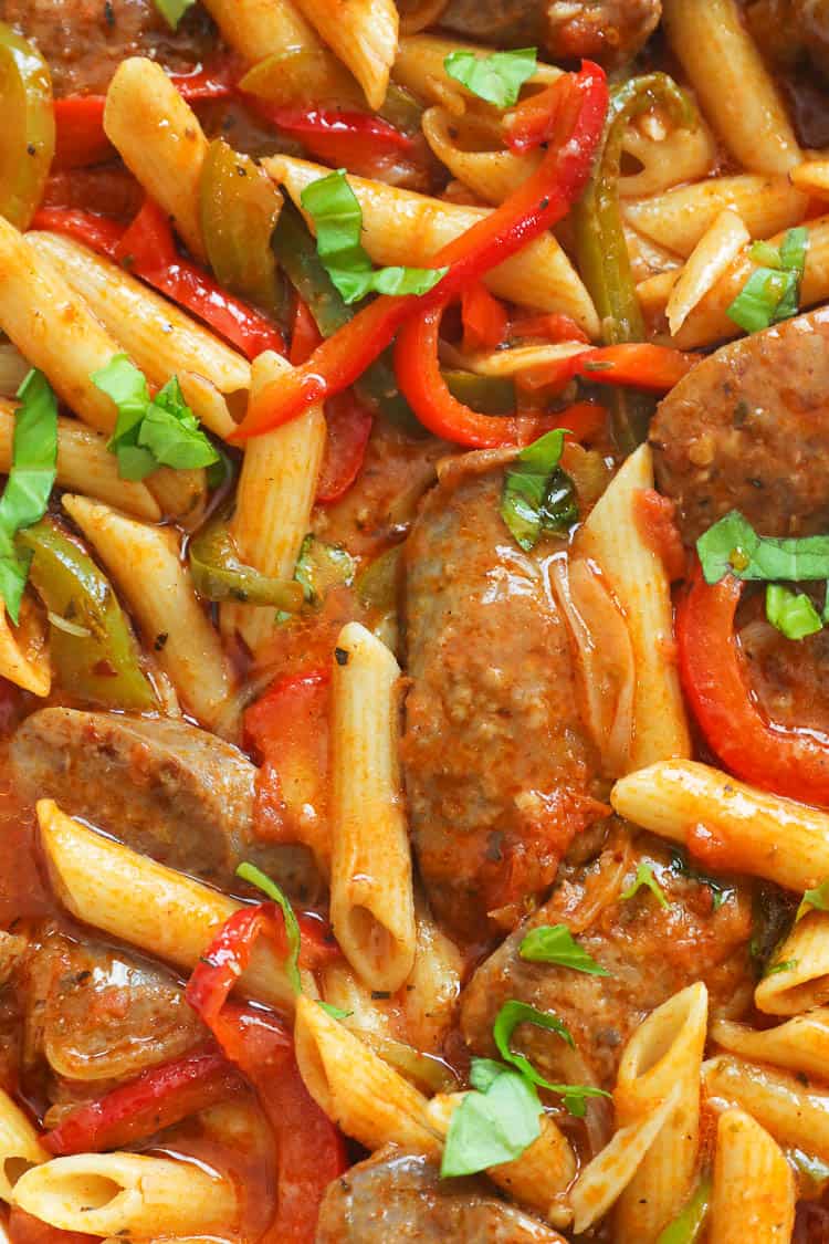 Upclose shot of Sausage and Pasta