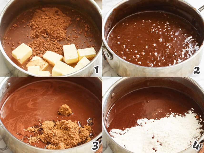 Cream the butter with the chocolate  and add the sugar and flour