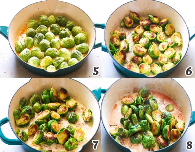 Adding the brussel sprouts into the butter mixture