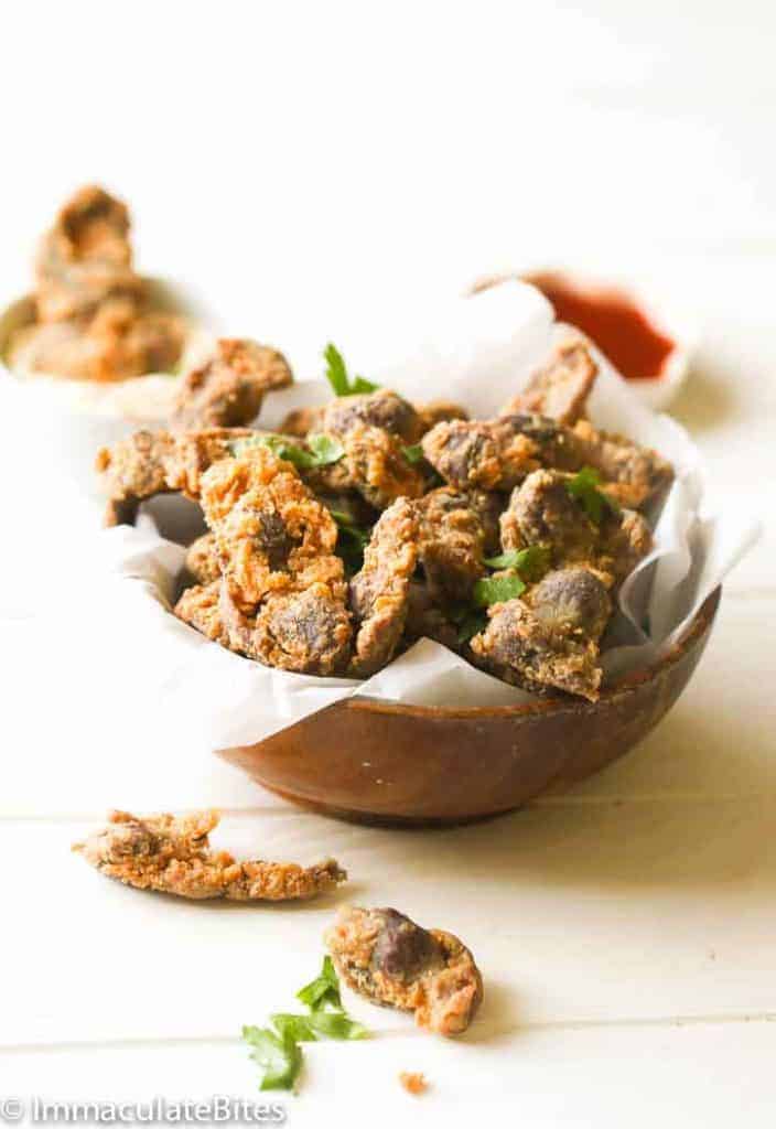 Fried chicken gizzards in a bowl