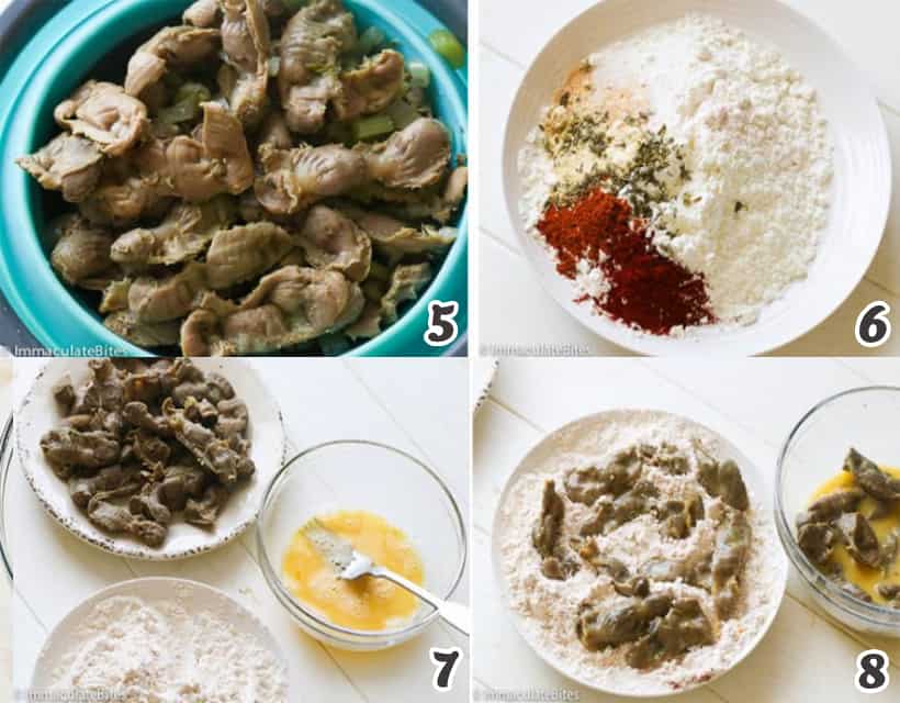 Steps 5 to 8 for frying gizzards