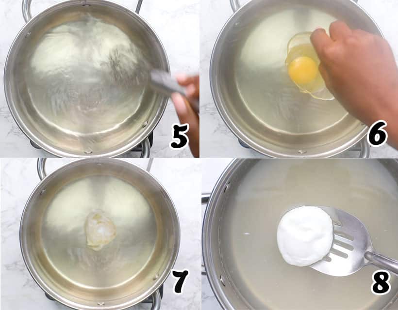 Dropping the egg into the pot with water
