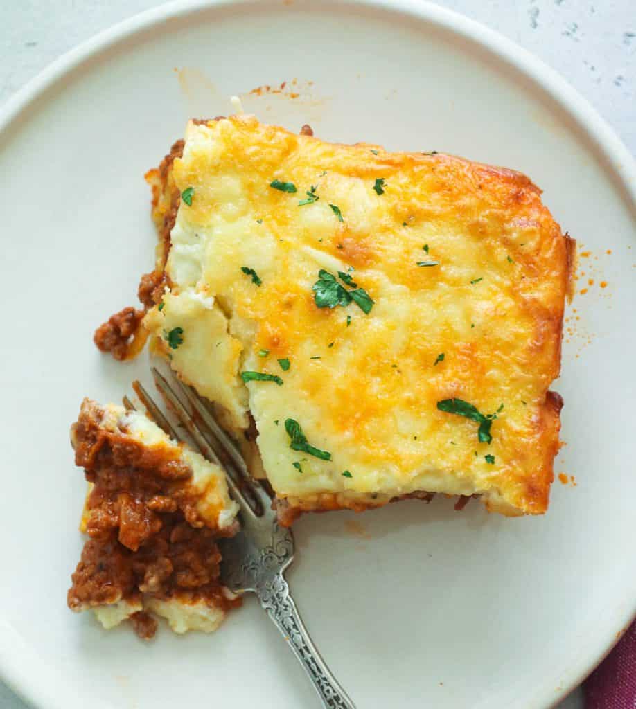 Forked Slice of Cheesy Greek Pastitsio