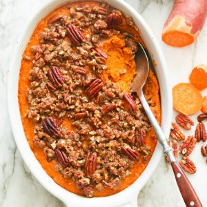 Sweet potato casserole with sweet potatoes on the side