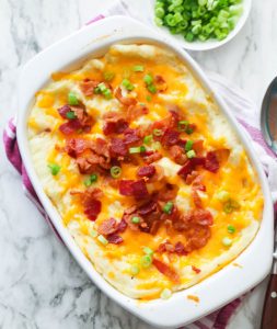 Loaded Mashed Potato Casserole with green onions
