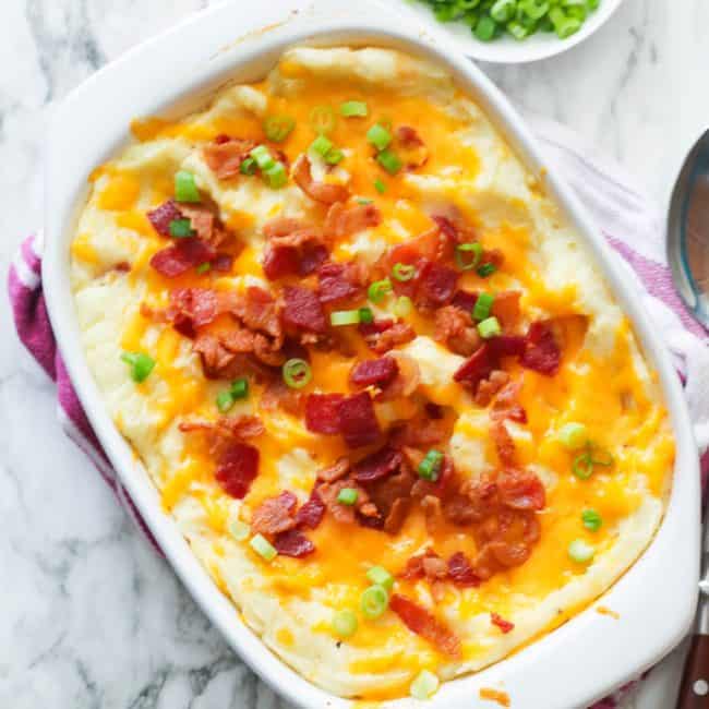 Loaded Mashed Potato Casserole with green onions