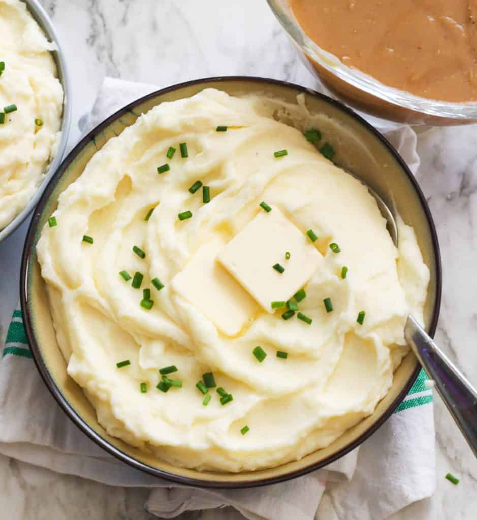 Cream Cheese Mashed Potatoes with gravy