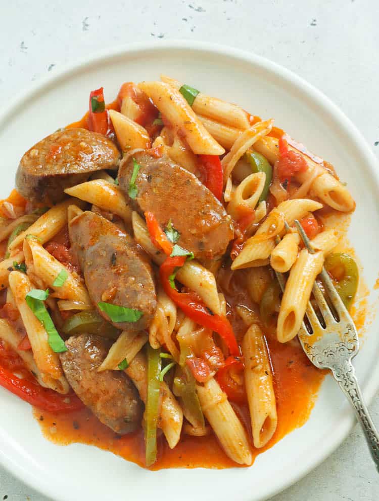 A Plate of Sausage and Pasta