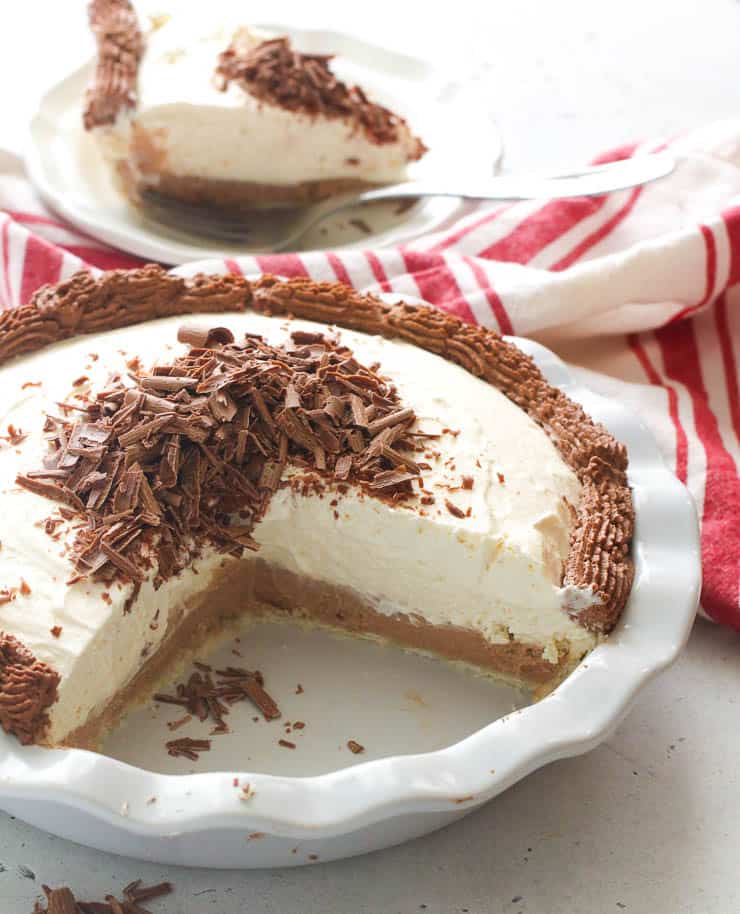 French Chocolate Silk Pie Topped with Shredded Chocolate