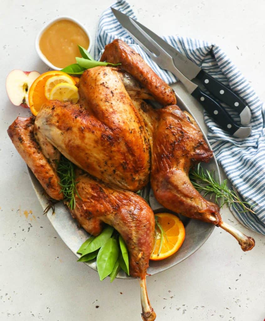 Baked Spatchcock Turkey on a Platter
