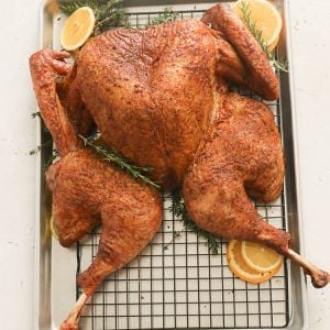 Smoked Spatchcock Turkey on a Sheet Pan