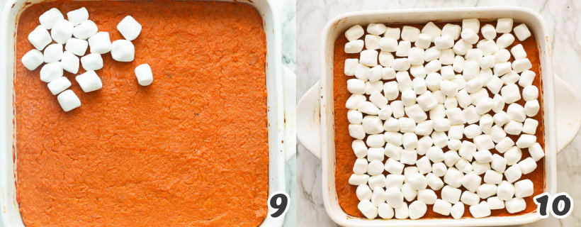 Finishing touches on Sweet potato casserole with marshmallows