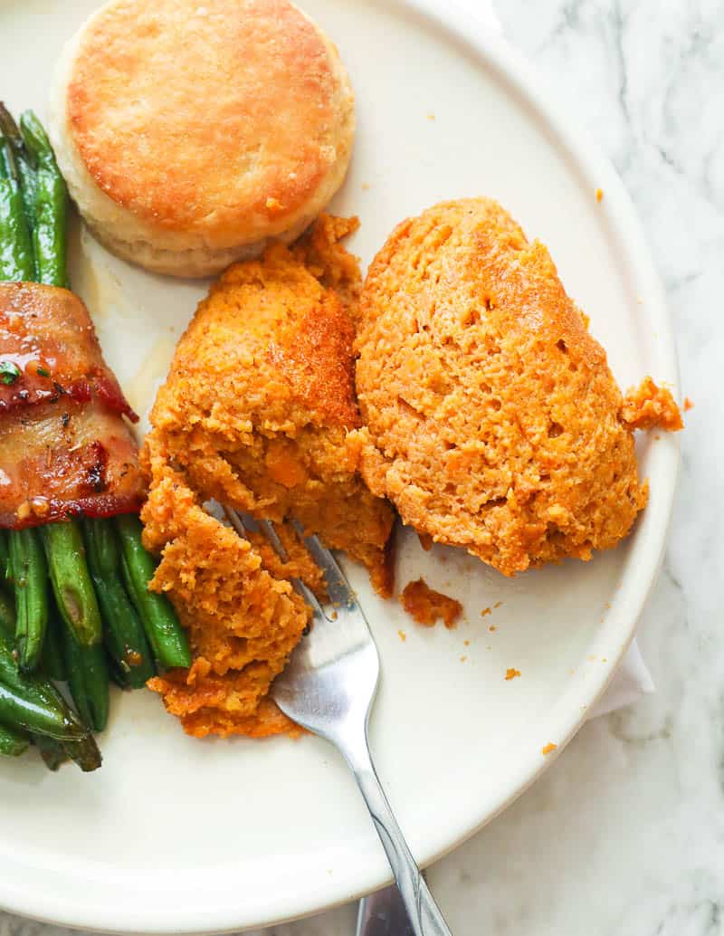 Green Beans Bacon with a serving of Sweet Potato Souffle
