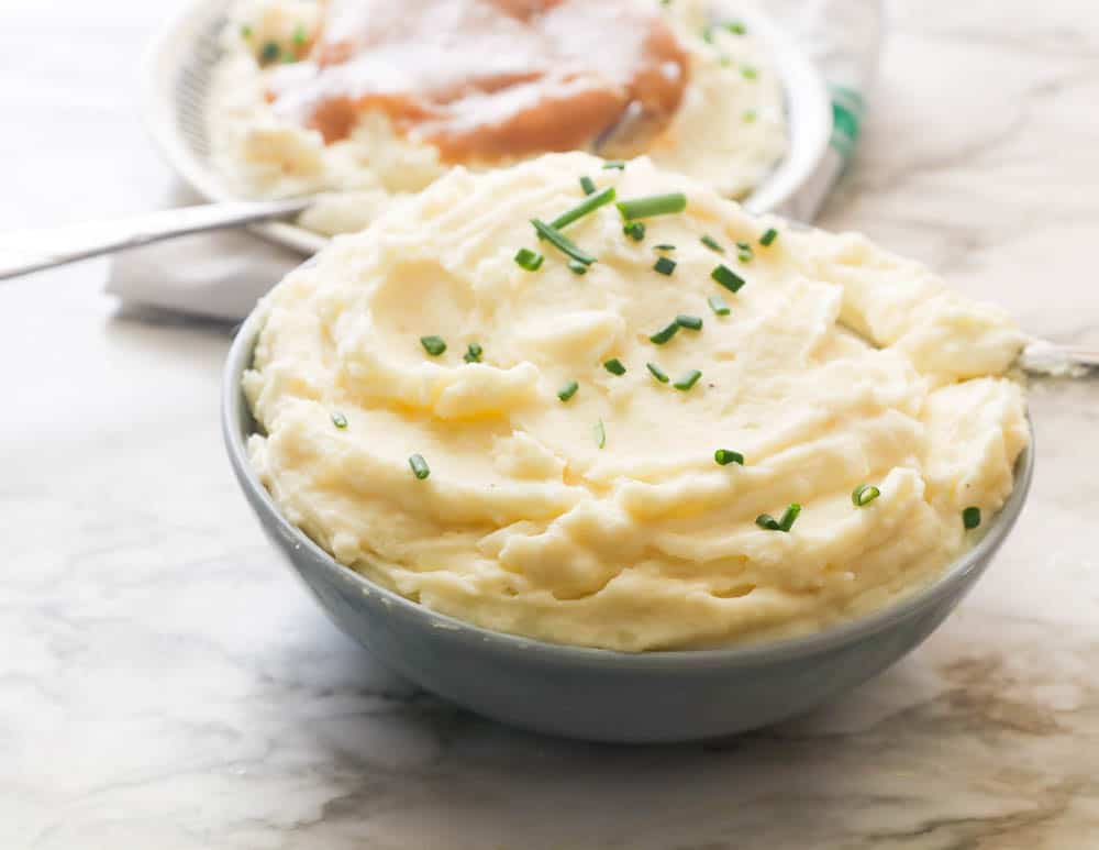 Mashed Potatoes with Cream Cheese Topped with Chives