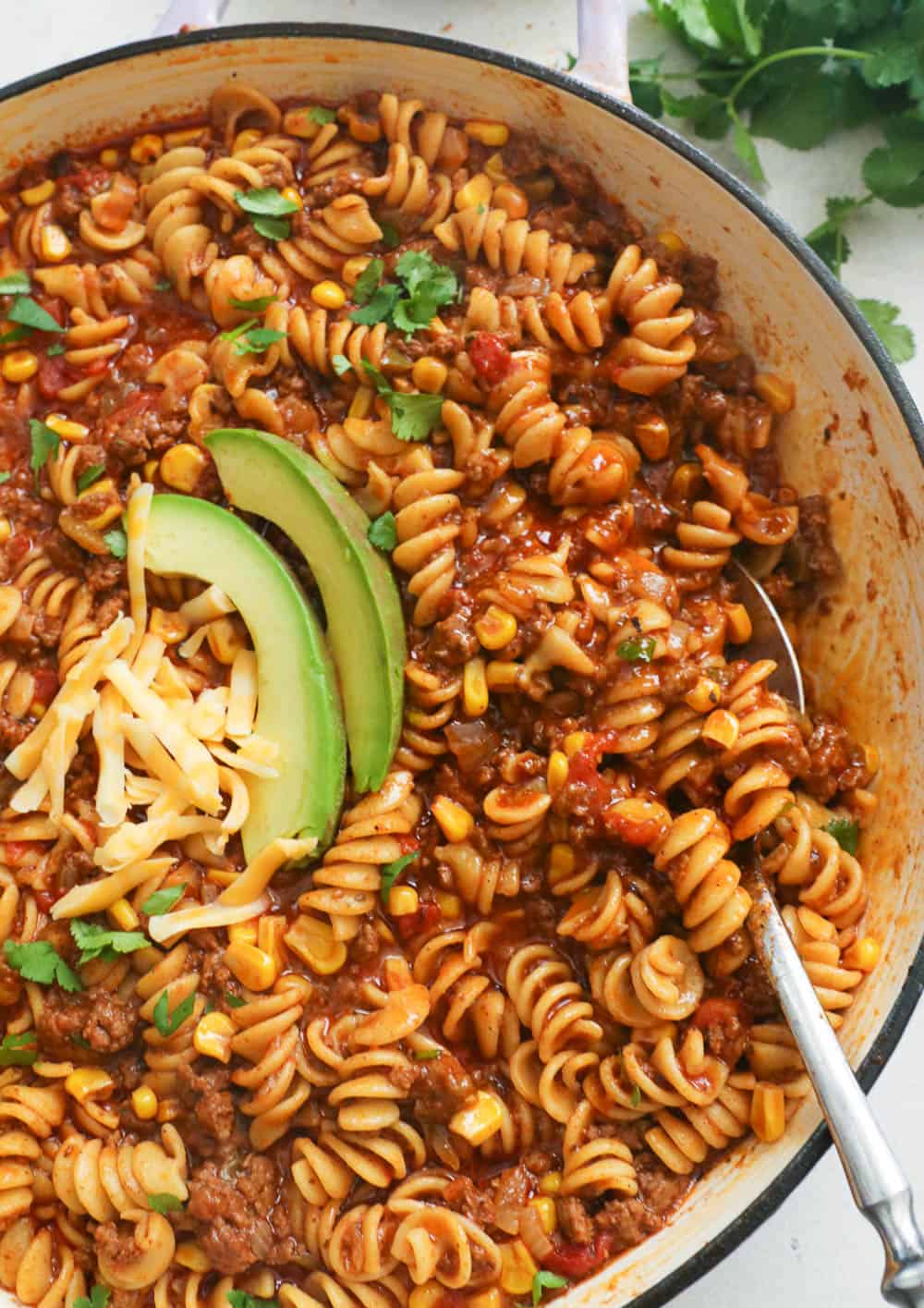 Taco Pasta in a Skillet with jalapenos