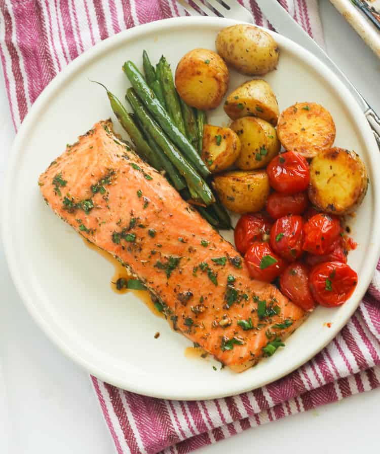 Baked Salmon and Vegetables on a Plate
